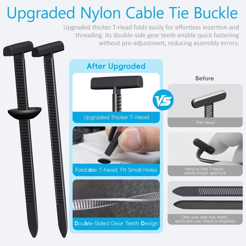 ILKCC Upgraded Nylon Universal Cable Tie Buckles - Nylon Zip Ties Holders Kit, Automotive Zipper Clips Self-Locking T Rivet Zipties for Car Fender Trunk Bumper Repair, Home & Garage(100Pcs) - Image 4